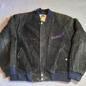 Vintage Code Zero‎ Unrivaled Suede Leather Bomber Jacket Black Mens Small 90s